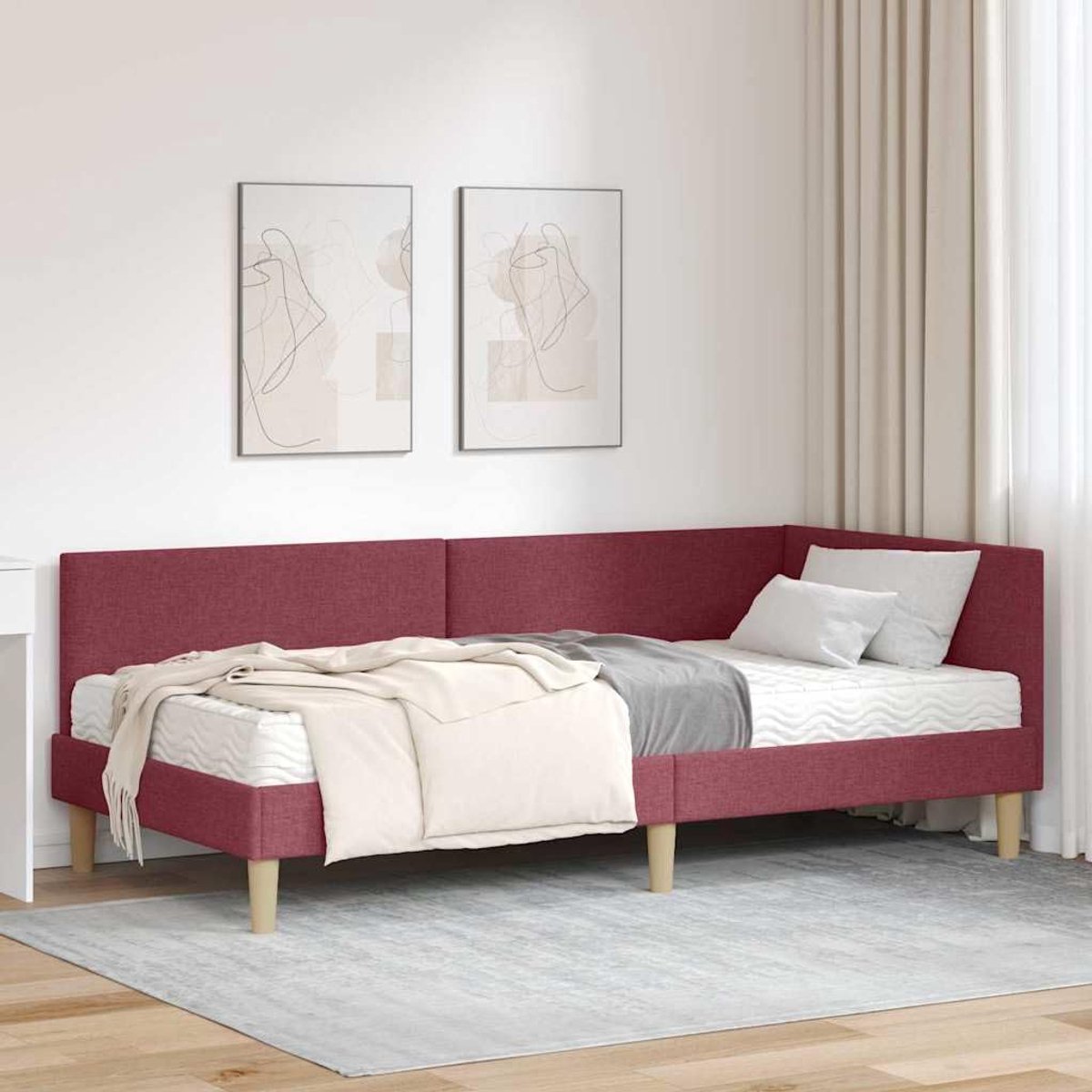 Hoekbed met muurbevestigd hoofdbord minimalistisch design wijnrood