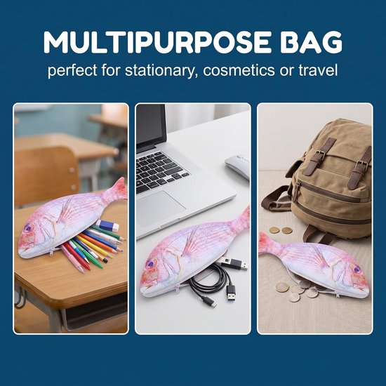 Etui grappig etui in visvorm - realistische vis etui voor pennen en accessoires, creatief viscadeau voor kinderen en volwassenen, rode vis etui — afbeelding 4