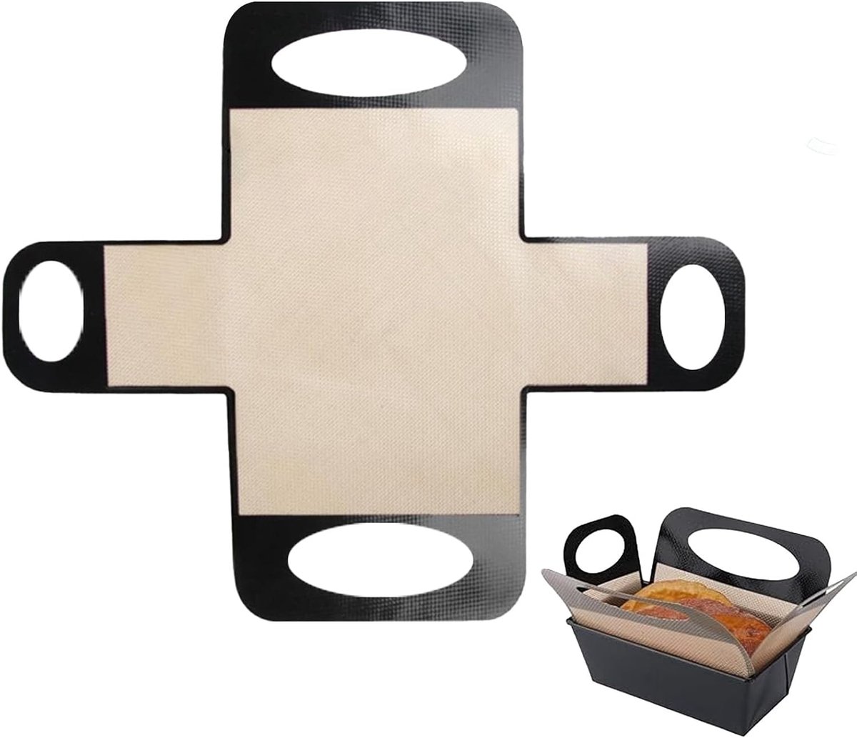 SnelShoppen - Herbruikbare Silicone Bakmat Broodvorm Inlegvel, Anti-aanbak Bakmat met 4 Handvatten, Geurvrije Deegoverdracht Mat voor 9x5" Broodpannen