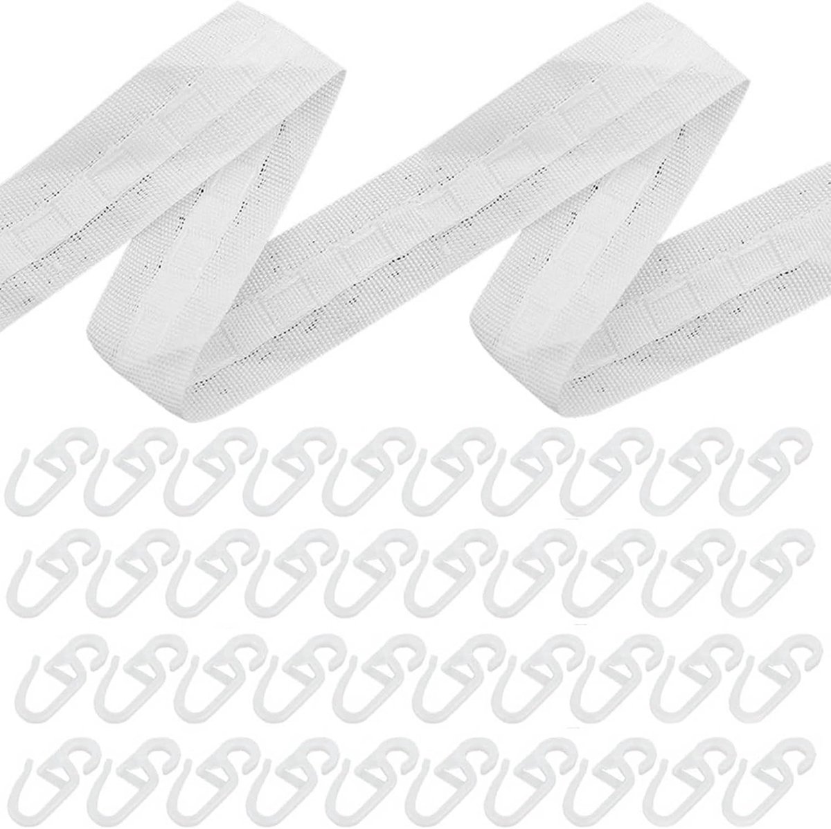 Curtain Tape, 30 m x 2.5 cm, Pleated Removable Coating for Curtains, Curtain Tape, Shower Curtain Tape, with 50 Pieces - ShopVlot