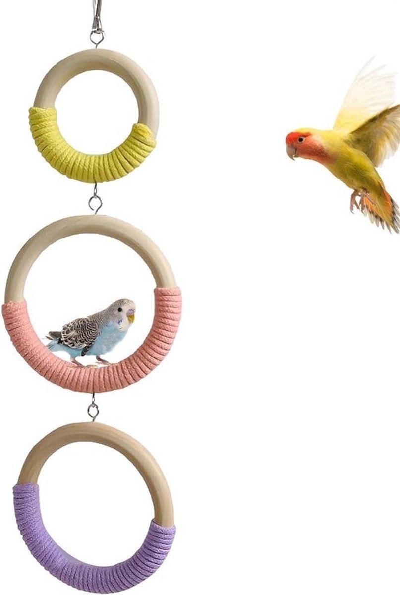 Vogelschommel - Verrijkingsspeelgoed - Klimmen voor vogels - Installatie zonder gereedschap - 43 cm lang - Multicolor