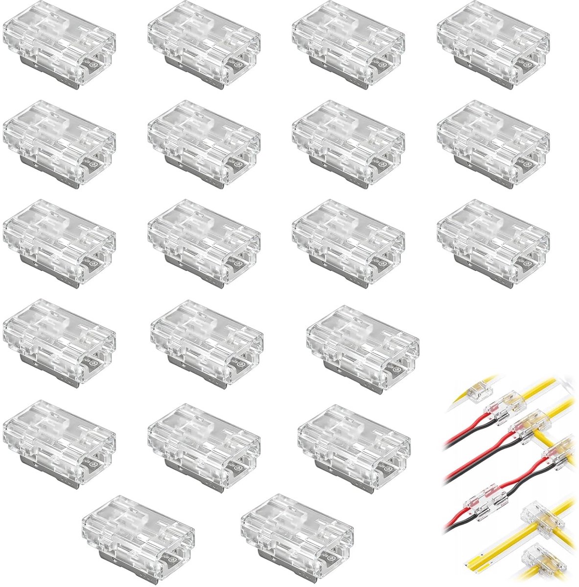 Pack of 20 LED Strip Connectors, 2-Pin, 8 mm, Solder-free LED Strip Connector, Transparent, Angle Connector, 9 - ShopVlot