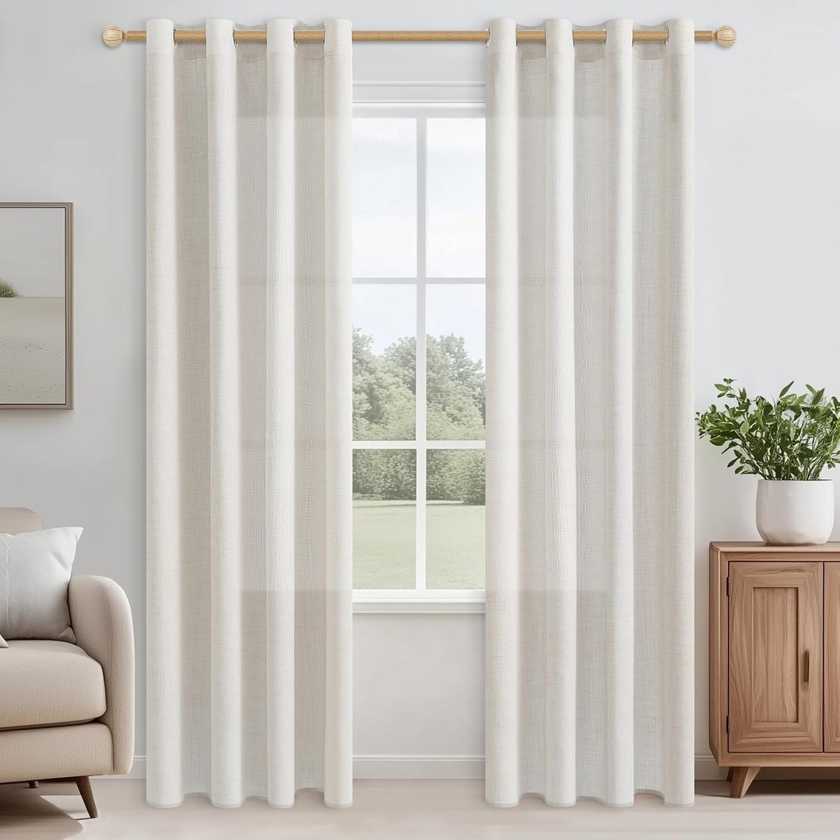 CUTEWIND Linen Curtains Living Room Shop Curtains With Eyelet Curtains Living Room Linen Appearance Semi-sheer - ShopVlot