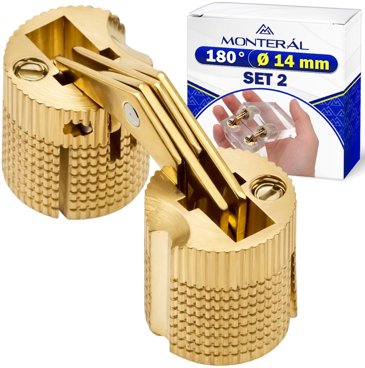 2 Pieces Barrel Hinges Brass Ø 14 mm Max Load 7 kg - Cylindrical Small Hinge for Wood with 180° Opening Angle - ShopVlot