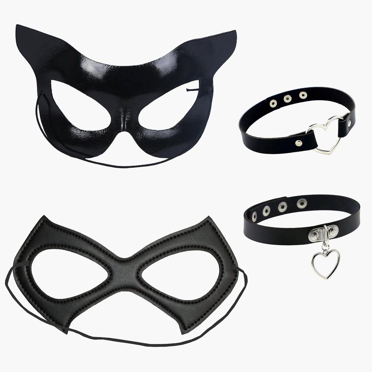 Set van 4 Delen Kattenmasker en Choker voor Dames, Zwart Kattenkostuum voor Halloween en Carnaval, Perfect voor Cosplay en Verkleedpartijen