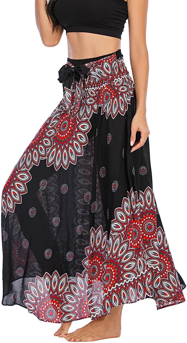 FEOYA Women's Long Skirt Bohemian Dress Printed Maxirock Beach Summer Vacation Halter Neck Dresses 2-in-1 Skirts - ShopVlot