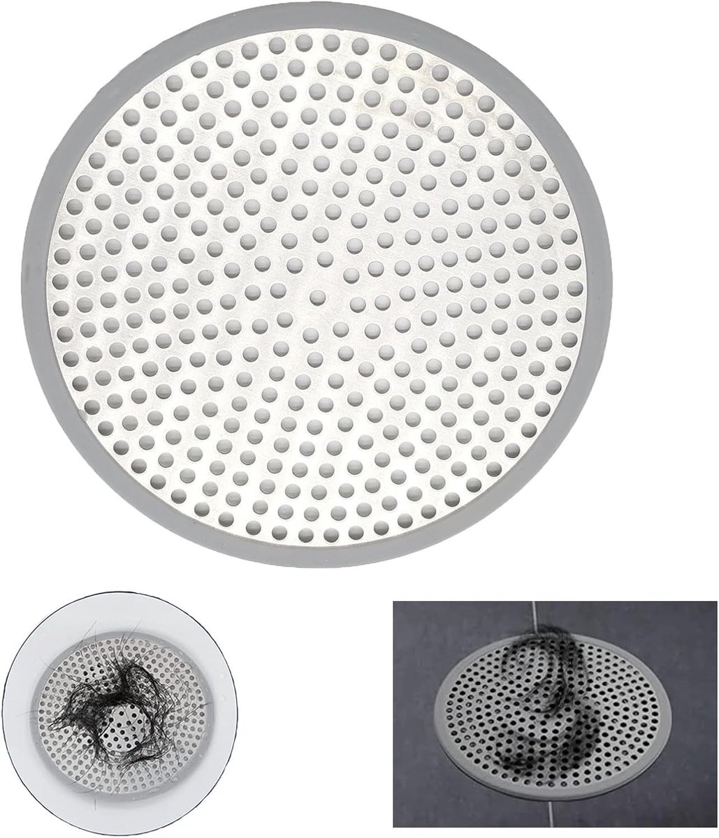Ronde Douchefilter van RVS 12 x 12 cm voor Douche, Badkuip en Wastafel - Effectieve Waterfilter en Haarfilter voor Badkamer