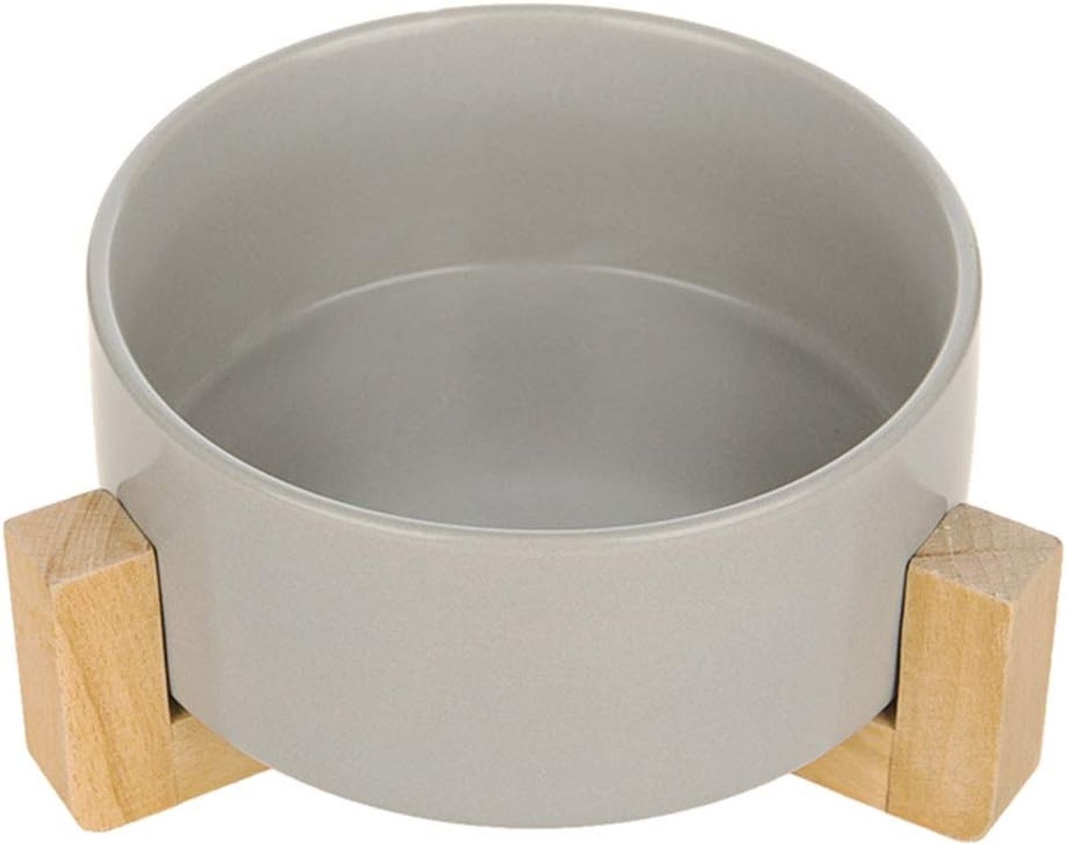 Ceramic Round Dog and Cat Bowl - Durable Ceramic Pet Feeder Overhead with Wooden Stand - ShopVlot
