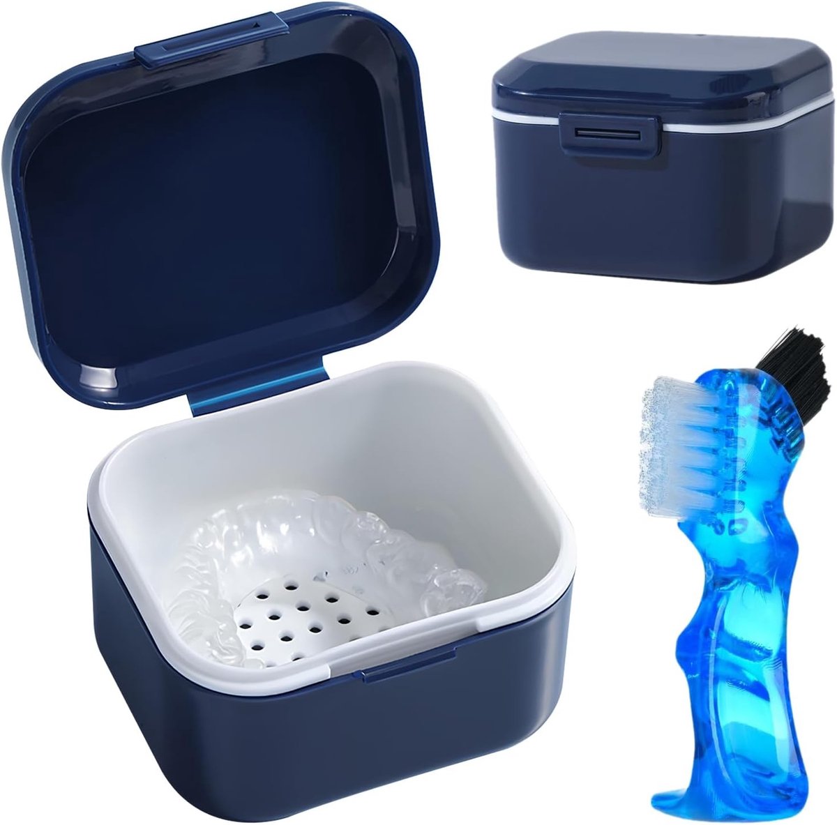 Prothesendoos met Protheseborstel, Opbergdoos voor Tandprotheses, Reinigingsbox en Accessoires voor Onzichtbare Beugels