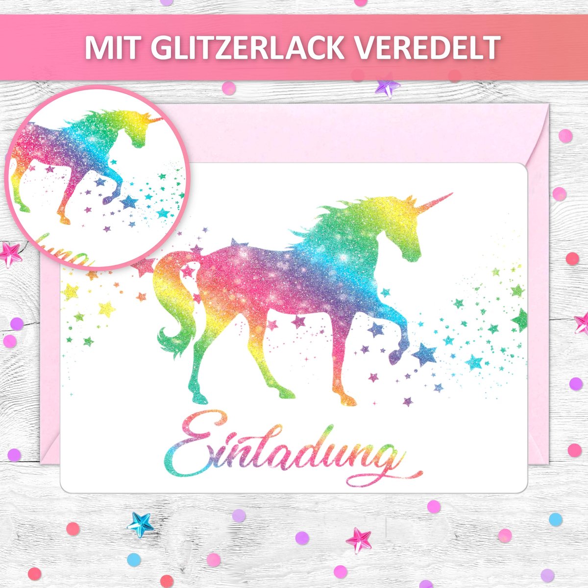 uitnodigingskaarten eenhoorn 12 stuks - glitter - inclusief enveloppen - perfect voor kinderfeestjes - SnelShoppen