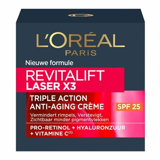 L'Oréal Paris Revitalift Laser X3 dagcrème met SPF 25. Nieuwe formule anti-aging crème met Pro-Retinol, Hyaluronzuur en Vitamine C.