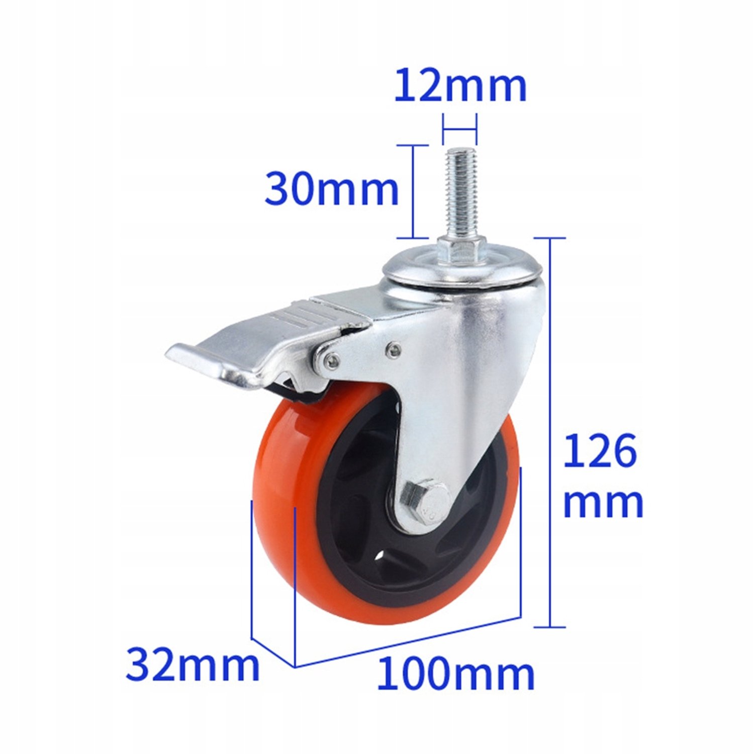 4 Zwenkwielen met Rem 100mm - 110kg Draagvermogen per Wiel