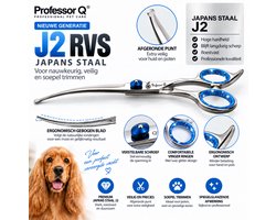 Professionele Hondenschaar - Trimschaar Ergonomisch Krom - J2 Japans Staal - Vachtverzorging Pootverzorging voor Langharige Honden - Blauw