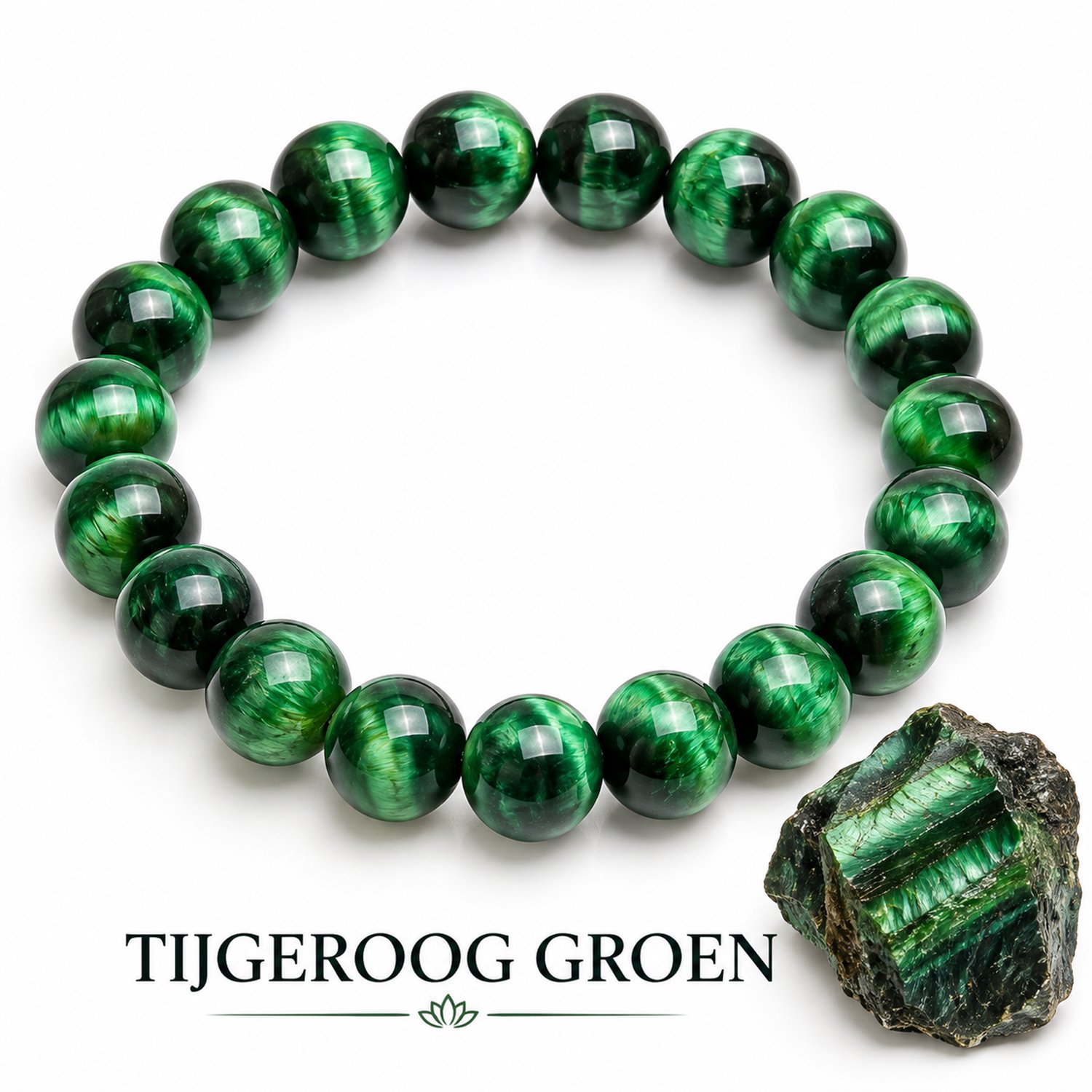 S4H® Groene Tijgeroog Armband 18 cm – 8 mm Edelsteen Kralen – Bescherming, Zelfvertrouwen & Balans – Unisex