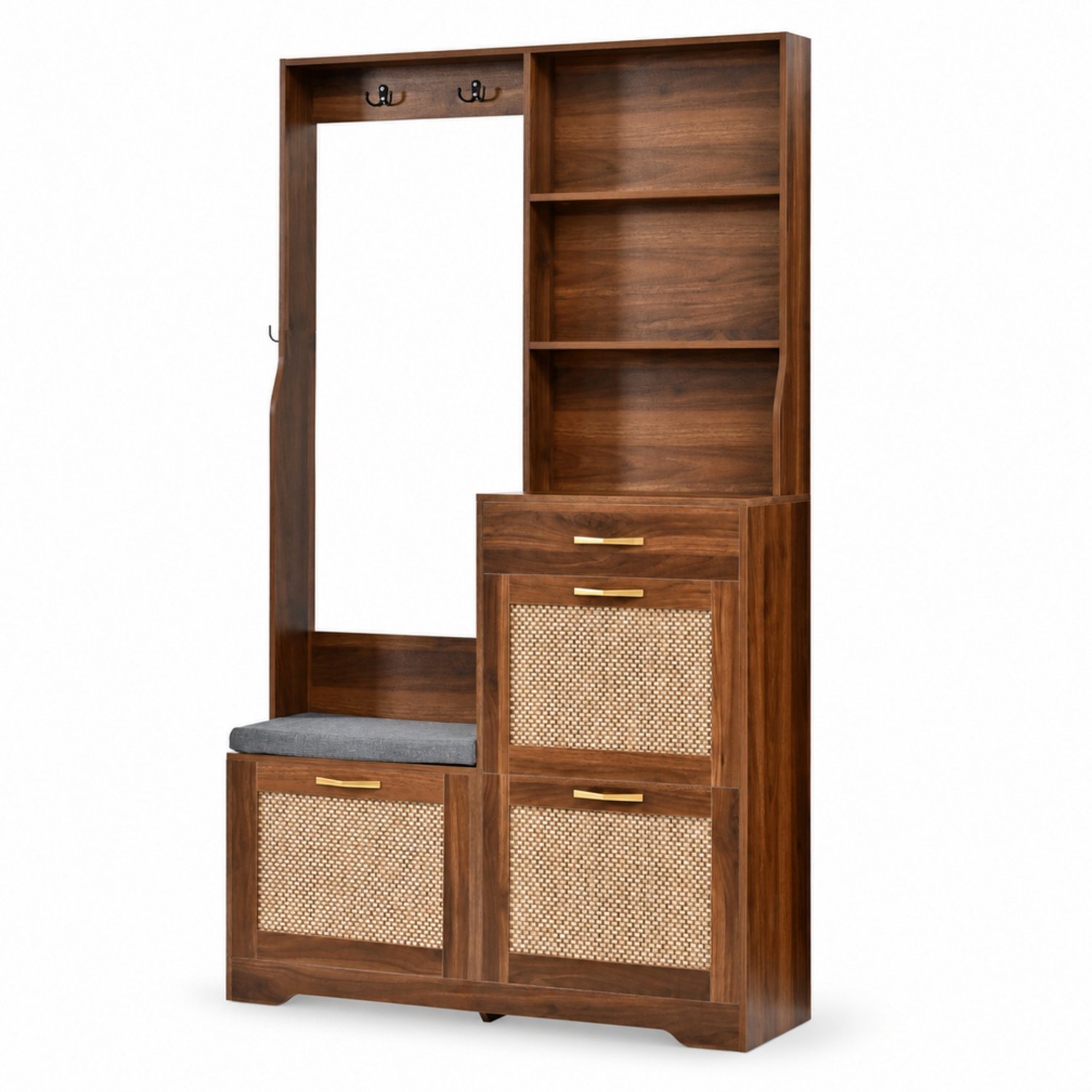 LONG DRAGON - Halmeubel met schoenenkast - 3 klepvakken - Zitbank - Fronten in rotanlook