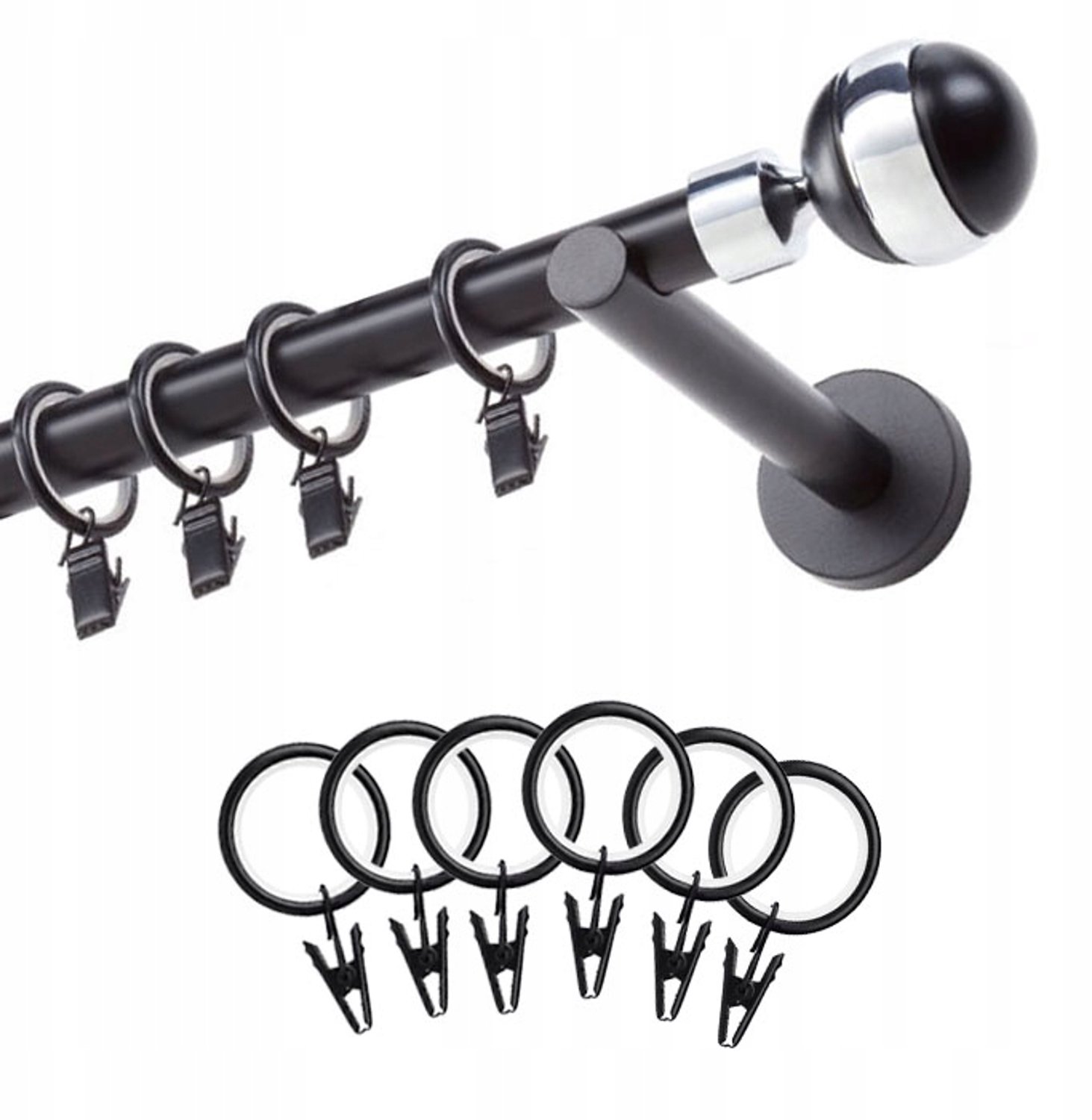 Zwarte Matte Gordijnstang 19mm, 280cm met Stille Ringetjes
