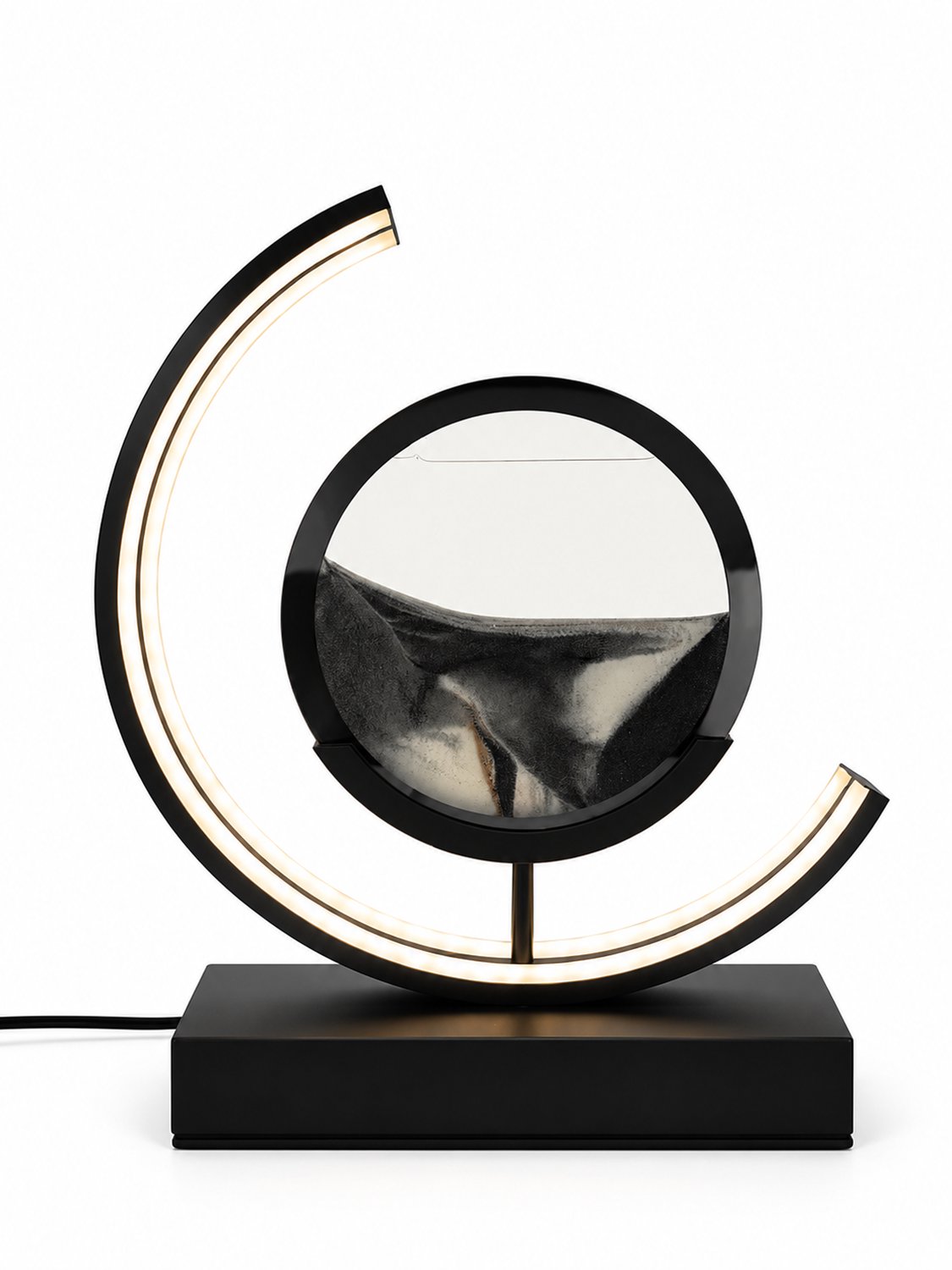 ZoeZo Zandlamp - Bewegende Zandkunst in Glas - Tafellamp en Sfeerlamp met Afstandsbediening - 3 Lichtstanden - Dimbaar - Netstroom - Zwart