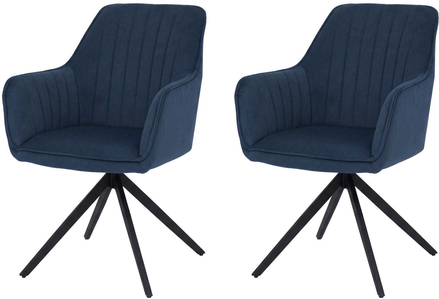 MCW Set van 2 eetkamerstoelen MCW-L79, keukenstoel met rugleuning en armleuningen, draaibaar, automatische terugkeer, stof/textiel ~ blauw