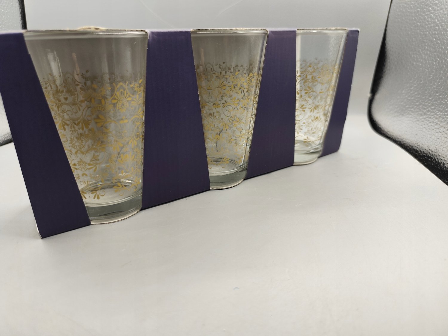 Set van 3 Glazen 260ml met Gouden Ornament - Trendy Drankglazen