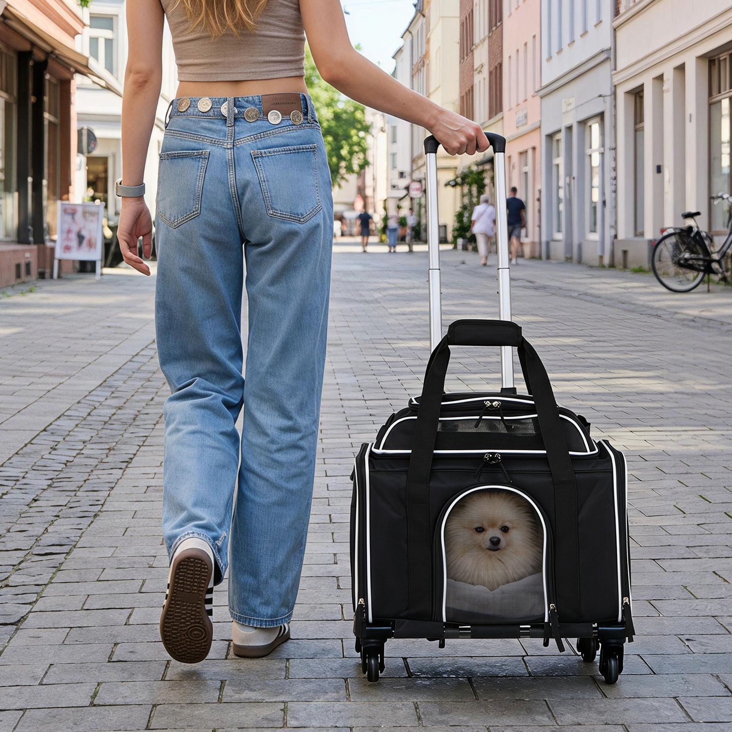 COSTWAY Reistas voor honden en katten op wieltjes, wasbaar kussen, zwart