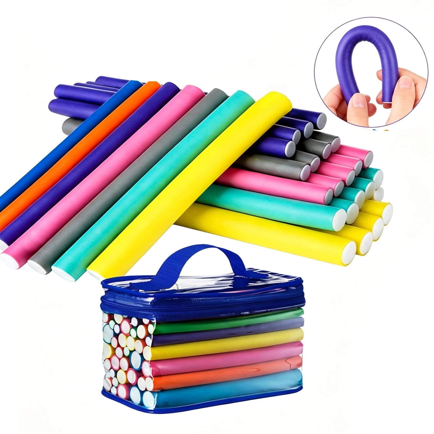 42x Flexibele Haarrollers 18cm - Creëer Krullen Zonder Hitte