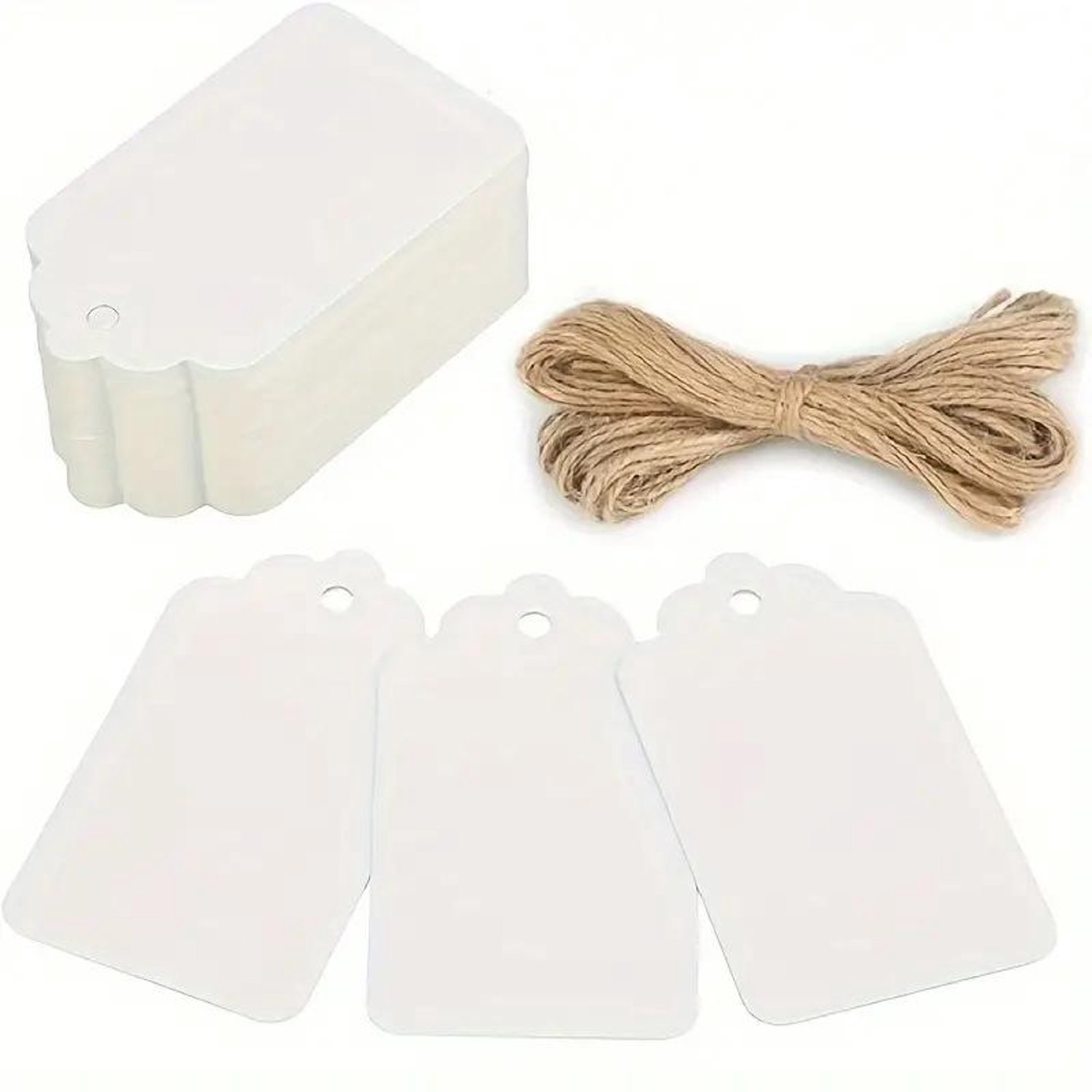 500 kraftprijskaartjes met touwtje, bruine kraftbeschrijfbare kaartjes met touwtje, voor kleding, sieraden, cadeaus en prijsdisplays,Wit - 5*3 cm