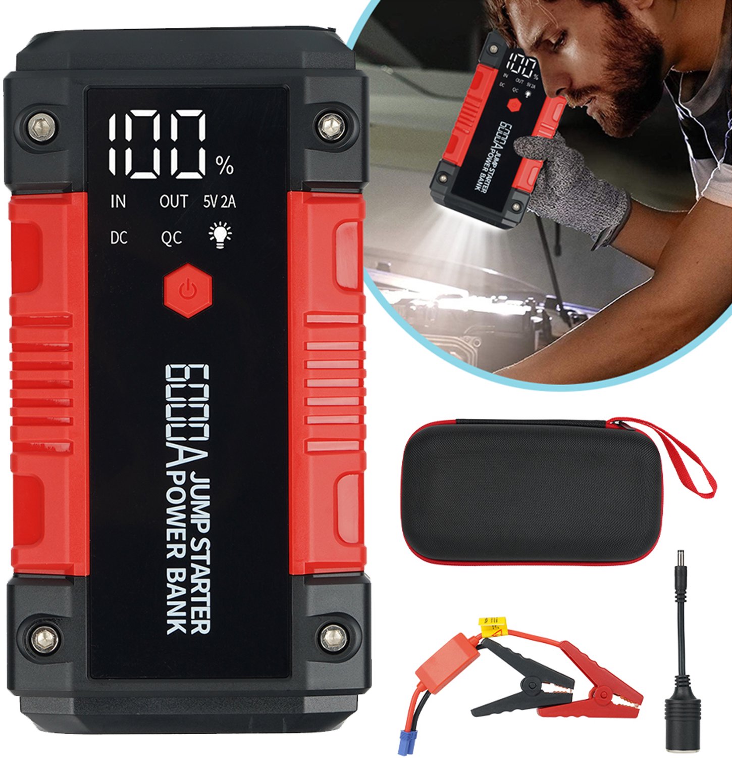 39800mAh Jumpstarter Voor De Auto 6000A - Jumpstarter-Accupakket - 12V-Acculader Voor De Auto - Startbooster Voor Autoaccu's