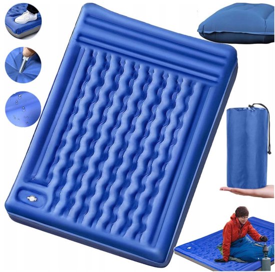 Dubbel Luchtbed 195x132x12cm - Dik, Ingebouwde Pomp, Blauw — afbeelding 2