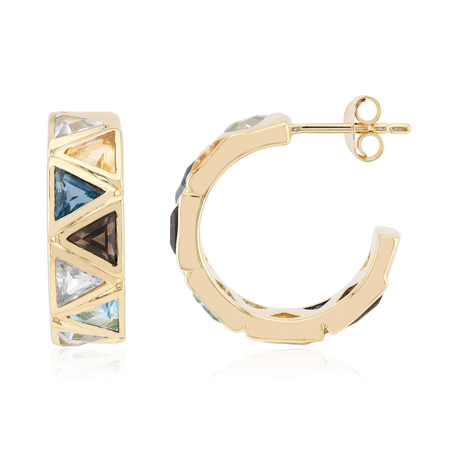 Cavill - 925 Sterling Zilveren Oorbellen - 4,88 ct Triljant Topaas in Hemelsblauw, Wit & Londenblauw - Verguld - Bezel Zetting - Elegant 20 mm