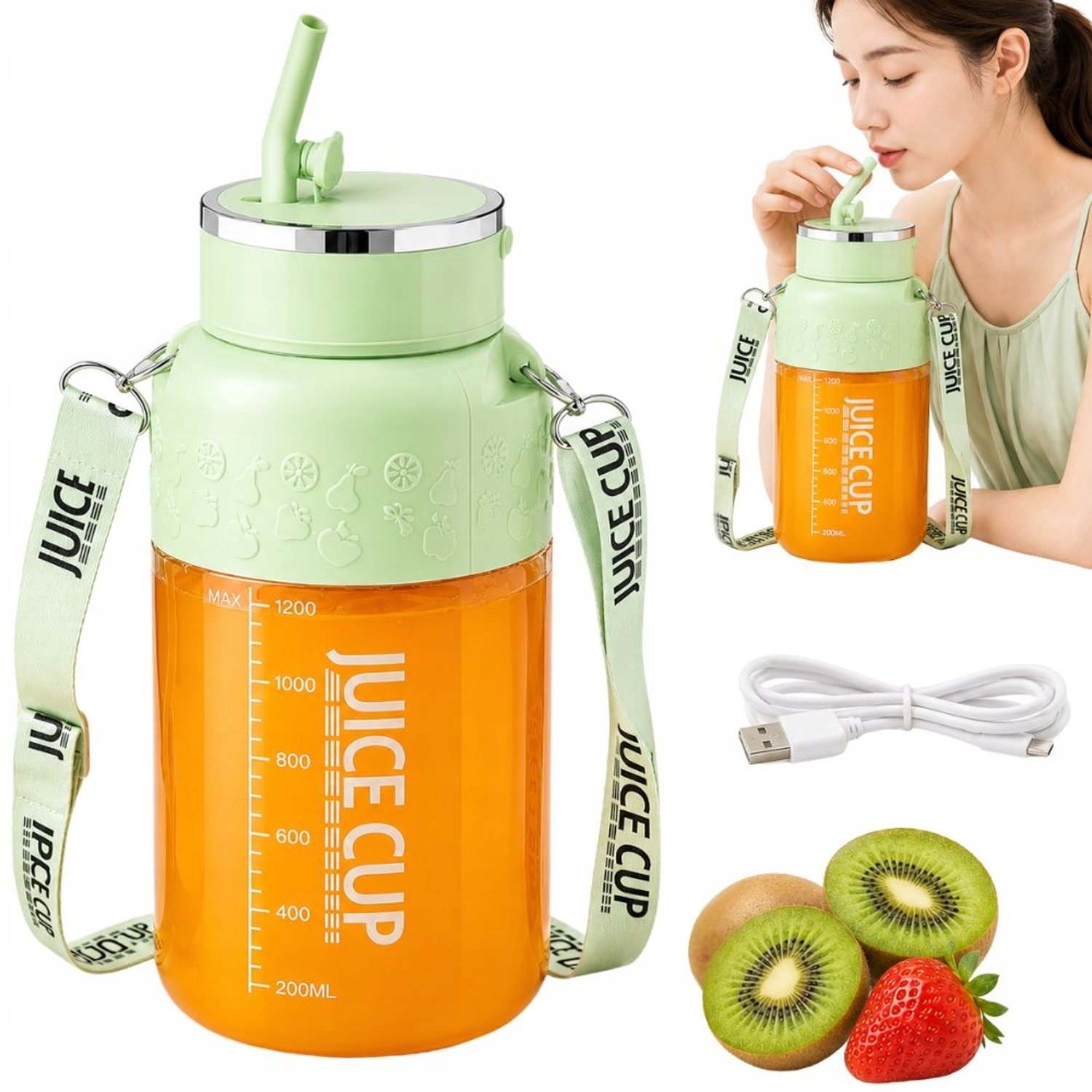 Bidon Blender USB 1200ml - Smoothie & Shake met Rietje
