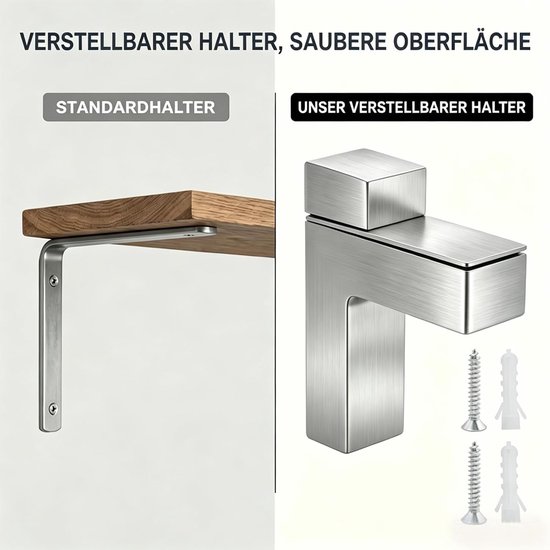 Verstelbare F-vormige Glasklem, 2 Stuks, Wandmontage voor Glas en Houten Planken, Geschikt voor Plankdikte van 5-28mm, Duurzaam en Stijlvol Ontwerp — afbeelding 3