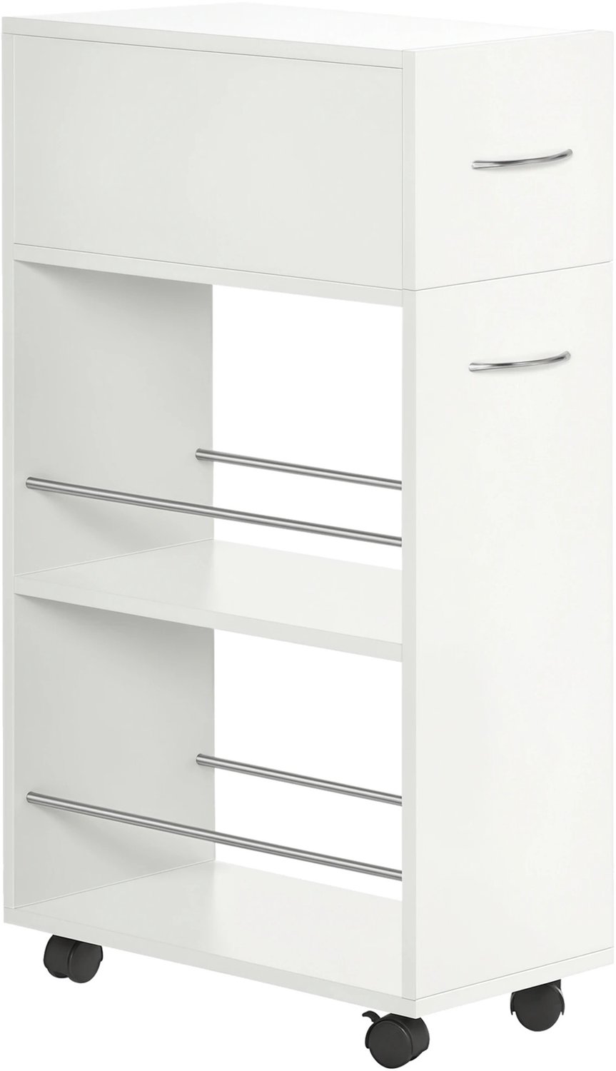 MokoHub Keukentrolley - Groentewagen - Met 1 Lade en twee open planken - Op wieltjes - 25x50x85 cm - Wit