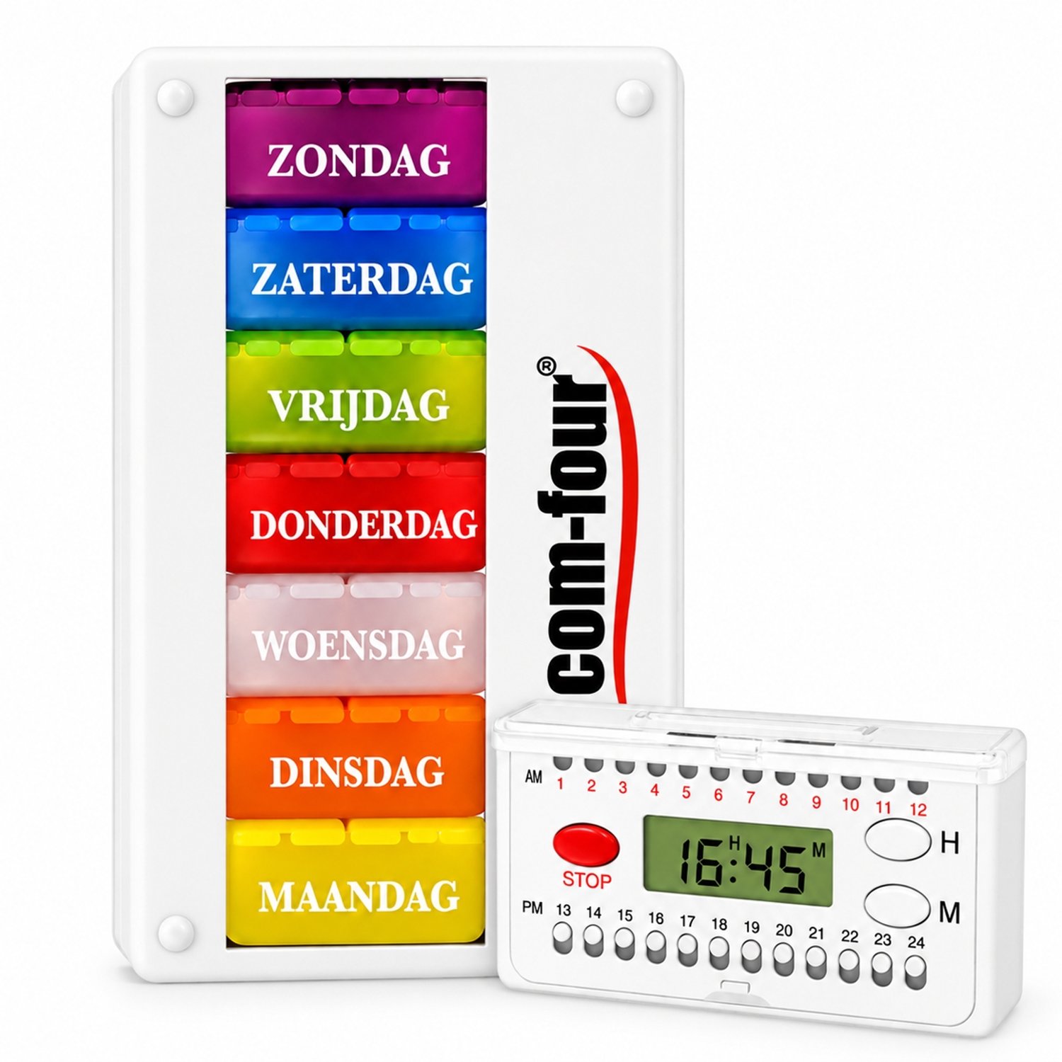 Medicijn Weeklader Nederlands –– 3 vakken– Wit – schuifalarm