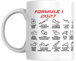 Formule 1 mok 2027 | F1 kalendermok 2027 | F1 kalender 2027 | Racekalender 2027 | Autosport cadeau | Cadeau voor F1-fan | Keramische mok | Vaatwasserbestendig | Handgemaakt in België