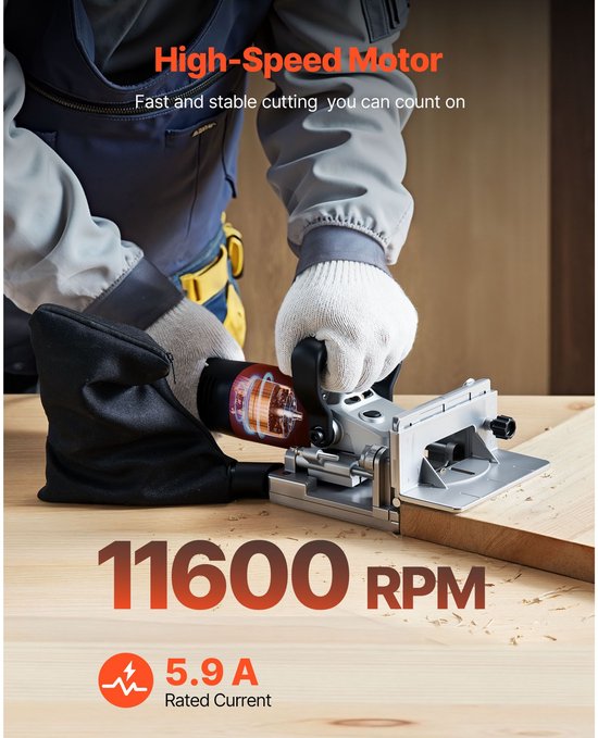 Plaatverbinder 5.9A- Plaatverbinderset met 11.600 tpm 760W motor- 45-graden centreerinkeping- hardmetalen zaagblad- houten lamellen- stofzak- verstelbare hoek en diepte- voor houtbewerking — afbeelding 3