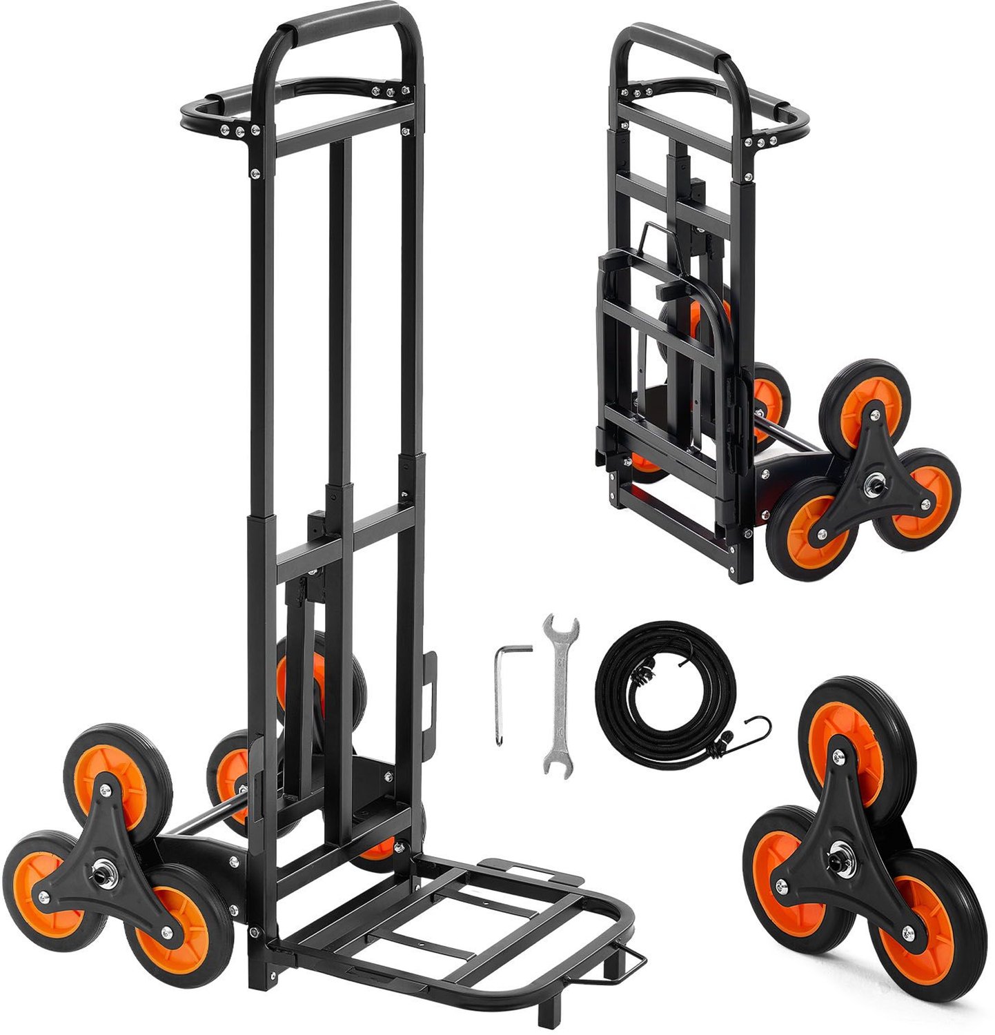 Trapklimwagen- 100 kg draagvermogen- robuuste opvouwbare trolley met telescopische handgreep- 6 wielen en 2 elastische koorden- trapklimwagen voor thuis- boodschappen- magazijn