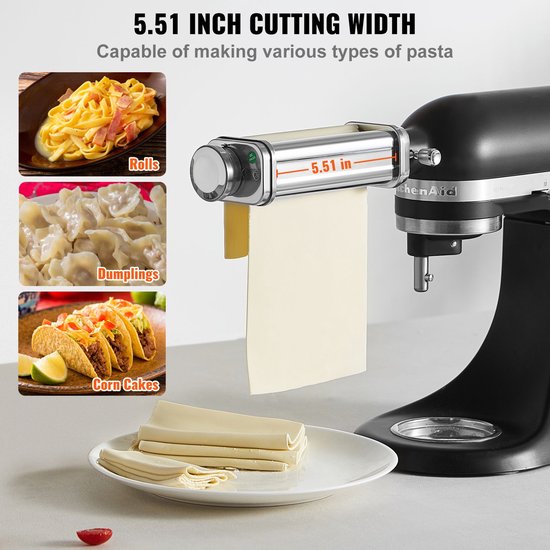 Pasta-opzetstuk voor KitchenAid keukenmixer- roestvrijstalen pastaroller- accessoire voor pastamachine met 8 instelbare dikteknoppen- KitchenAid pasta-opzetstuk van — afbeelding 2