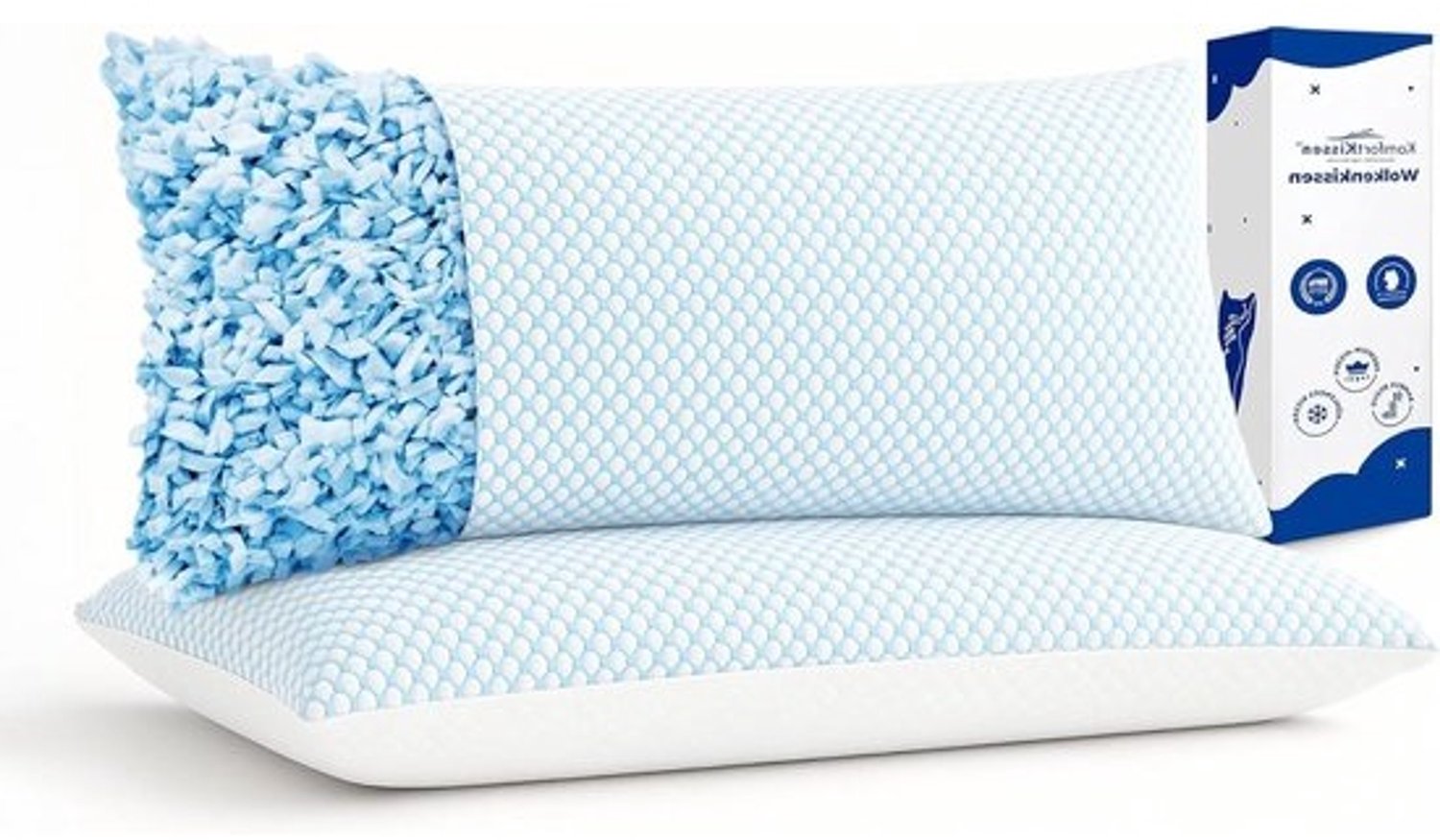 Koelkussenset - Traagschuimkussens - Voor betere nachtrust - Aanpasbaar comfort - 40 x 80 cm - Blauw