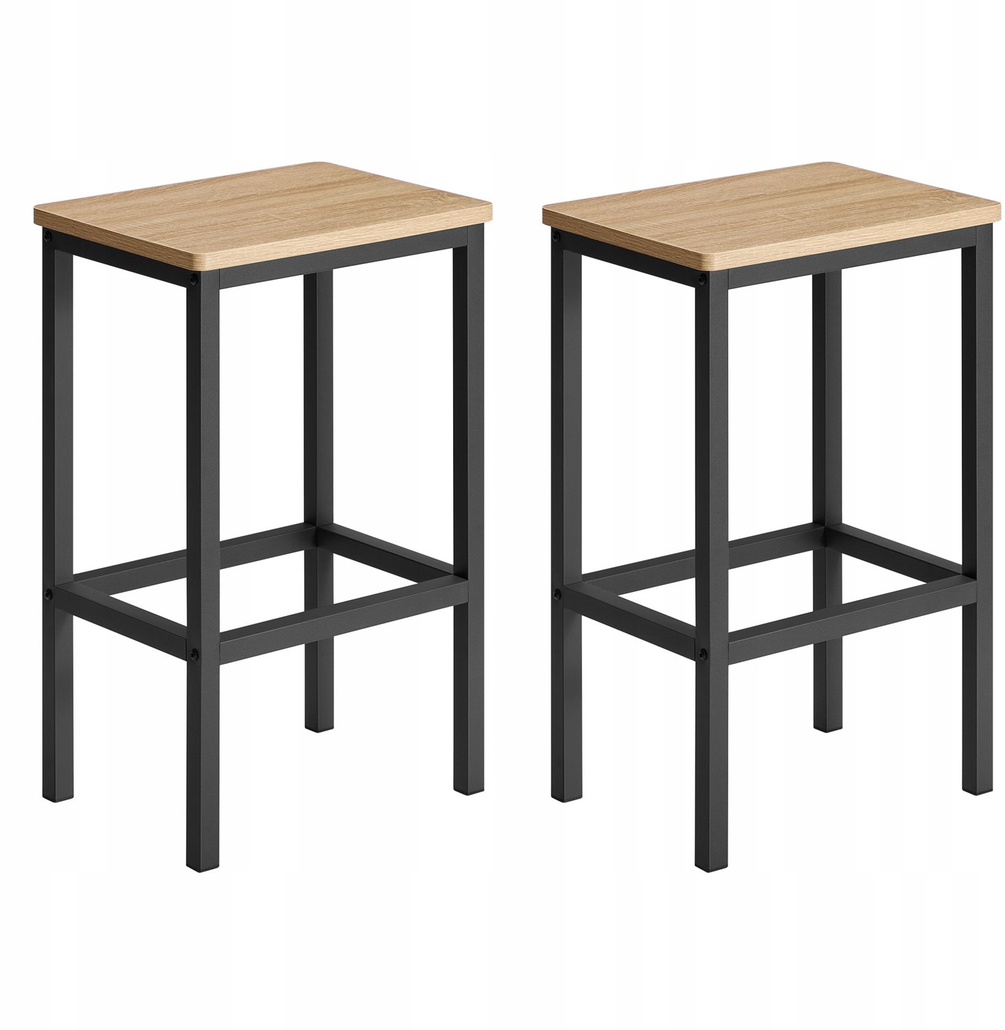 LEOBERT Barkrukken – Set van 2 – Eiken Sonoma – Zwart Stalen Onderstel – Met Voetensteun – Industrieel en Modern Design – Ruimtebesparend – Voor Keuken, Keukeneiland, Bar en Eetkamer – Zithoogte 65 cm – Max. 100 kg Sonoma eiken