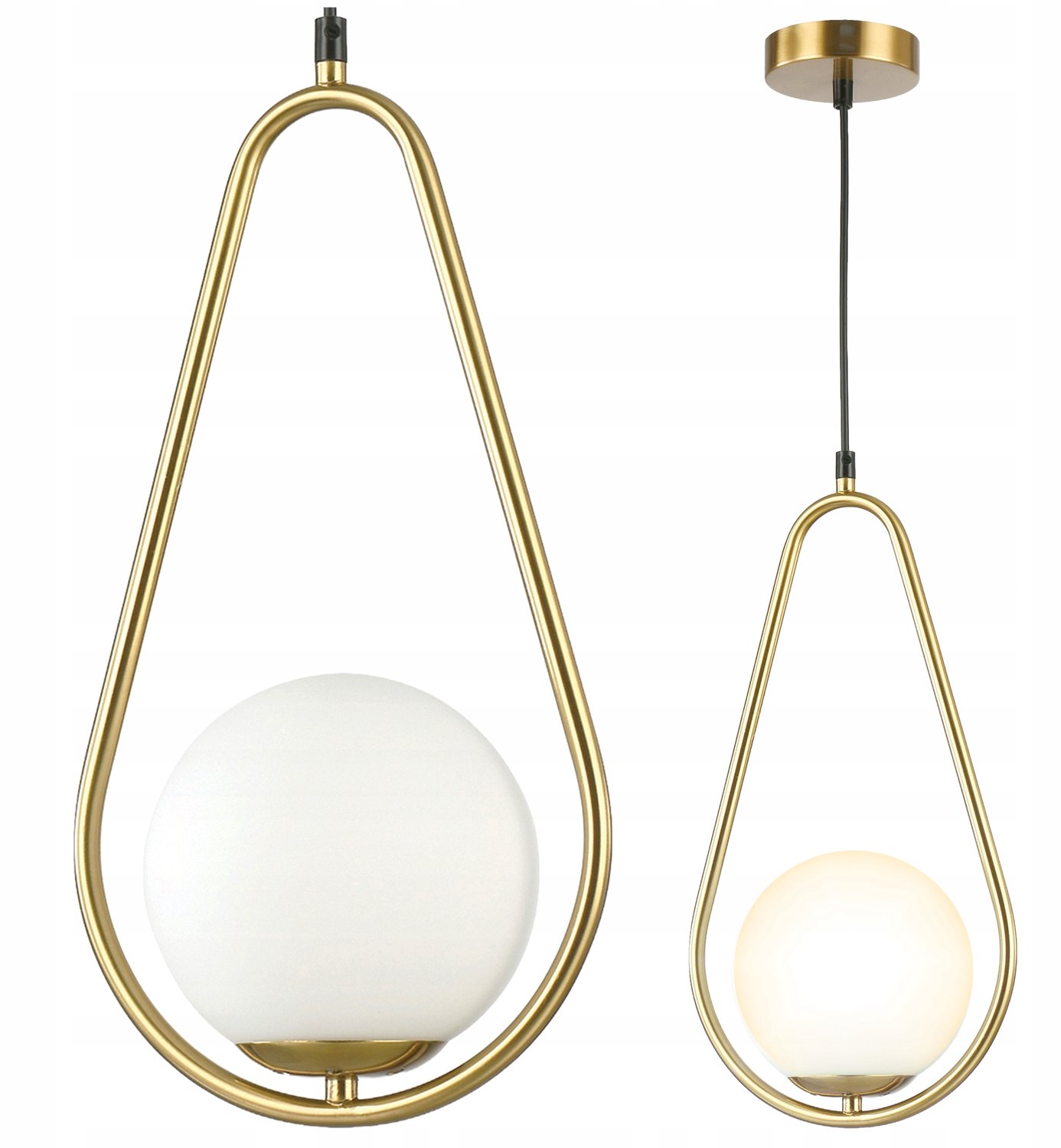 Luxe hanglamp met glazen bol, E27 fitting, goudkleurig, 103cm