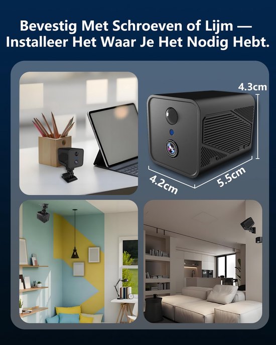 Mini Beveiligingscamera 4K Ultra HD - Draadloze Spionagecamera - Nachtzicht - 50 Dagen Batterijduur - Binnen En Buiten Gebruik — afbeelding 5