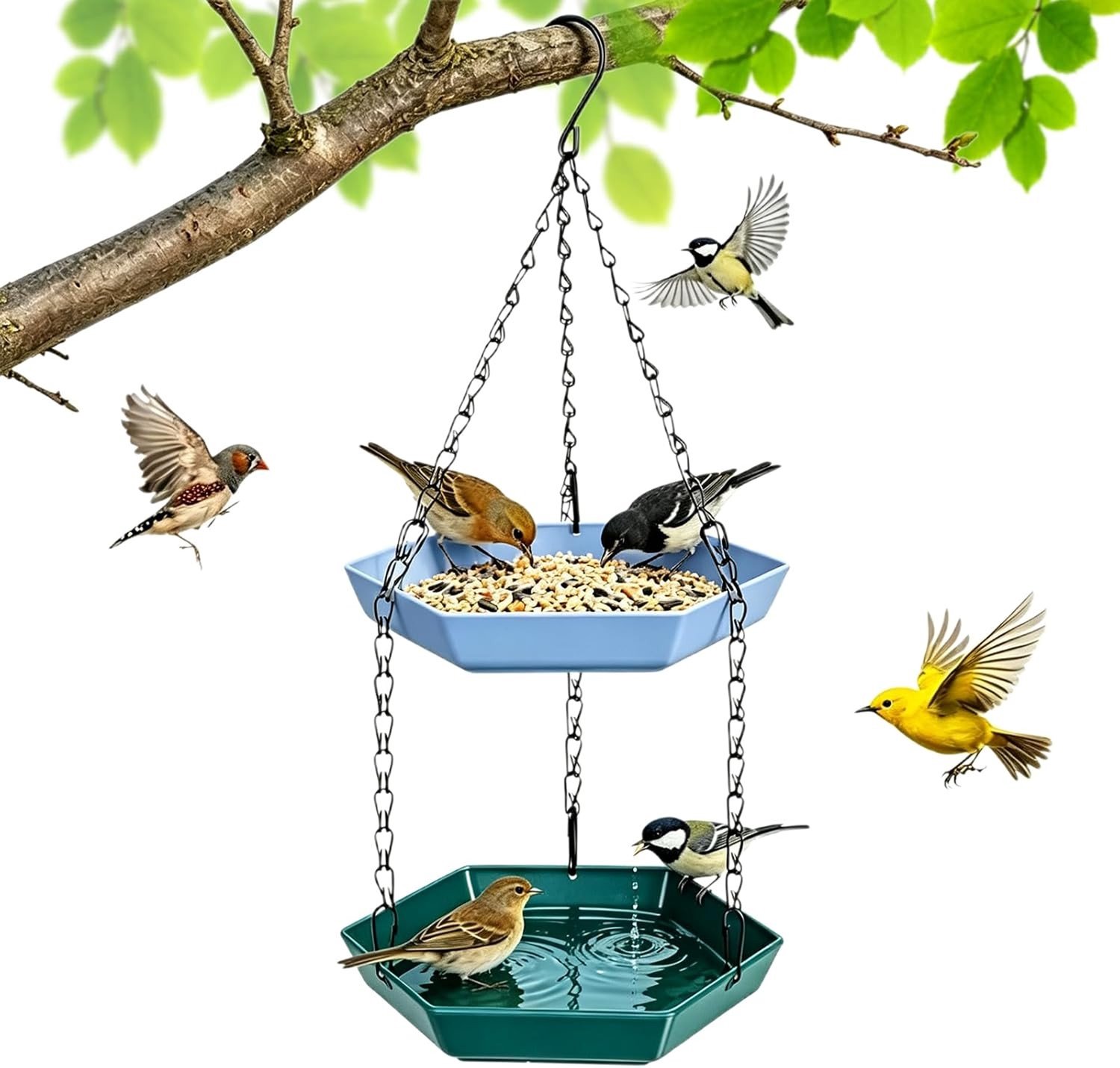 Hangend Vogelbad - Hemelsblauw - 23 x 20 x 3 cm - Weerbestendig Kunststof met Roestvrije Haken - Voor Vogels