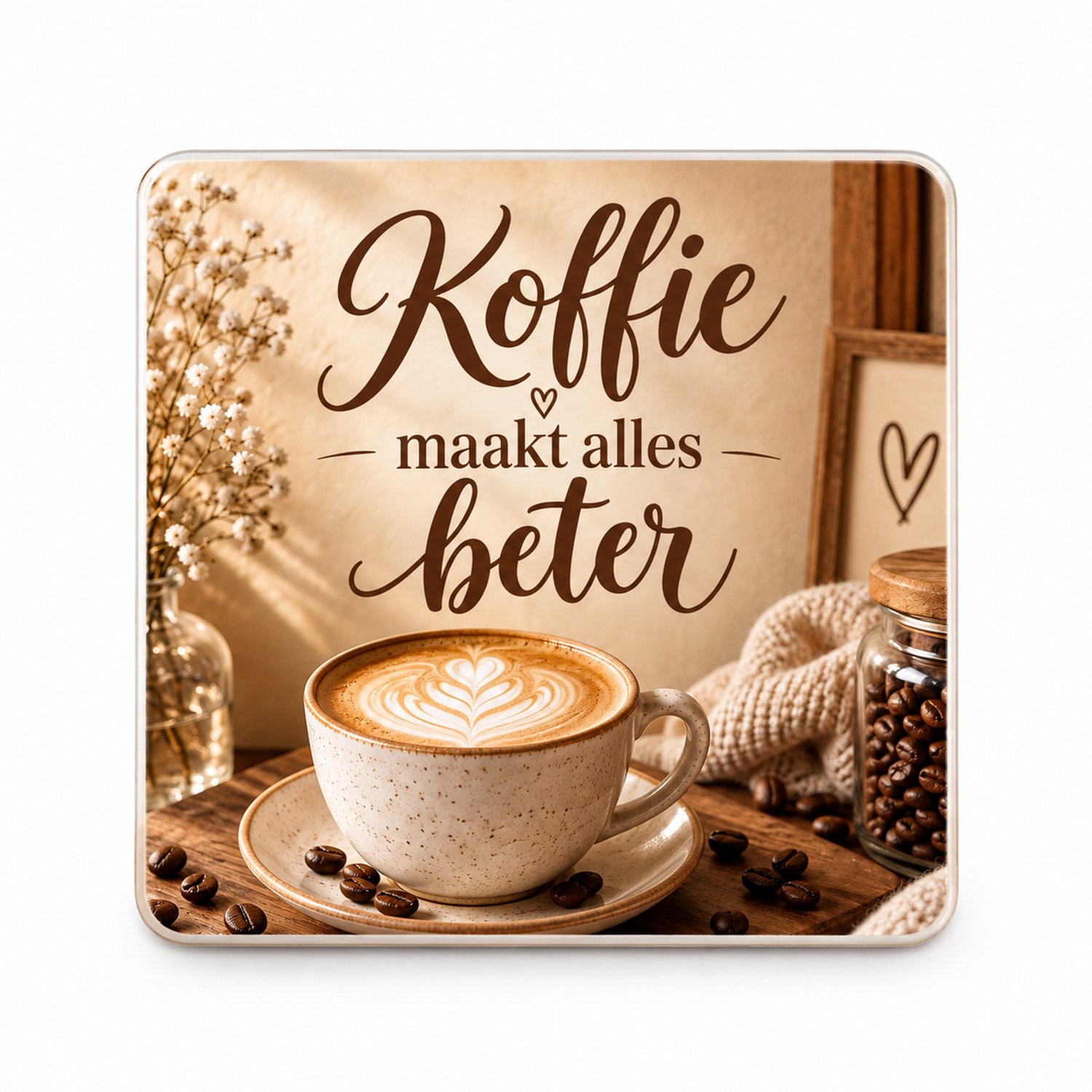 Koffie MDF onderzetter 10 x 10 cm – Koffie maakt alles beter – Koffie – Cadeau voor koffieliefhebber