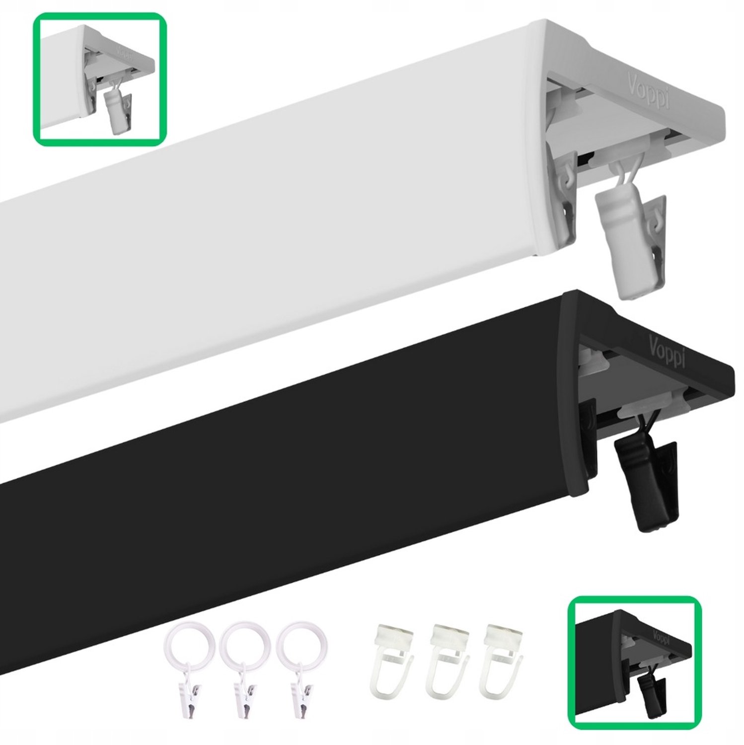 Dubbele Plafondrail Gordijn 320 cm met Afdeklijst - Aluminium
