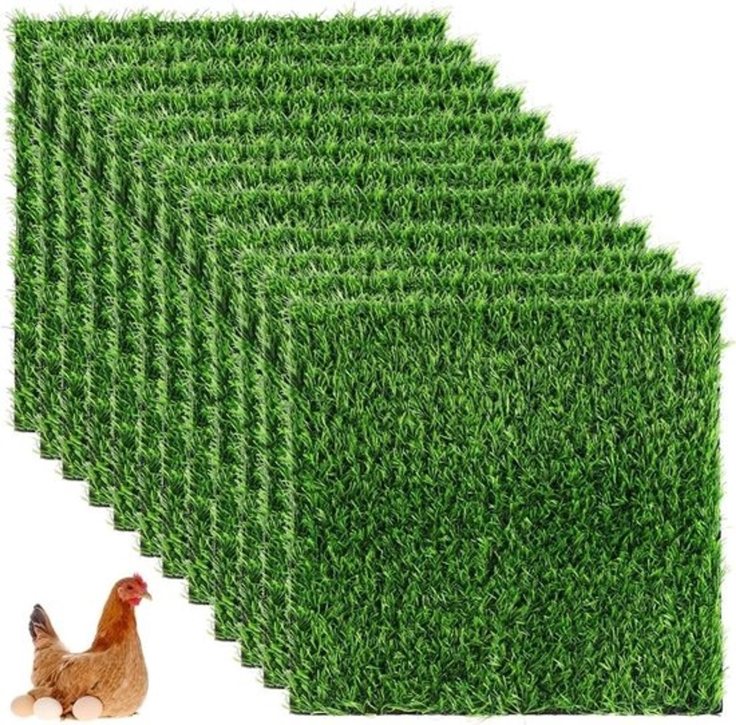 Kunstgrasmatten - Nepgras - Kippenhokinrichting - Synthetisch grasgevoel - 12 stuks - 30 x 30 cm - Groen