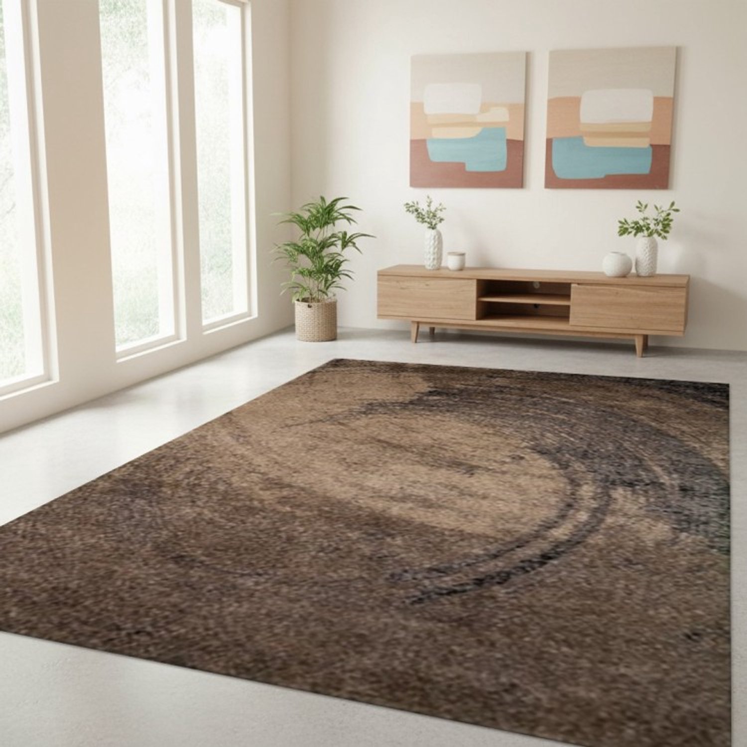 TapisTrend Designer tapijt Bruin 160x230 cm Modern vloerkleed met een abstract cirkelvormig patroon voor de woonkamer, slaapkamer en eetkamer