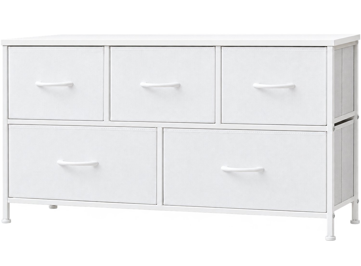 MokoHub Garderobekast met 5 Stoffen Laden - Dressoir - Stalen Frame - Voor Kledingopslag - 100x30x52 cm - Wit