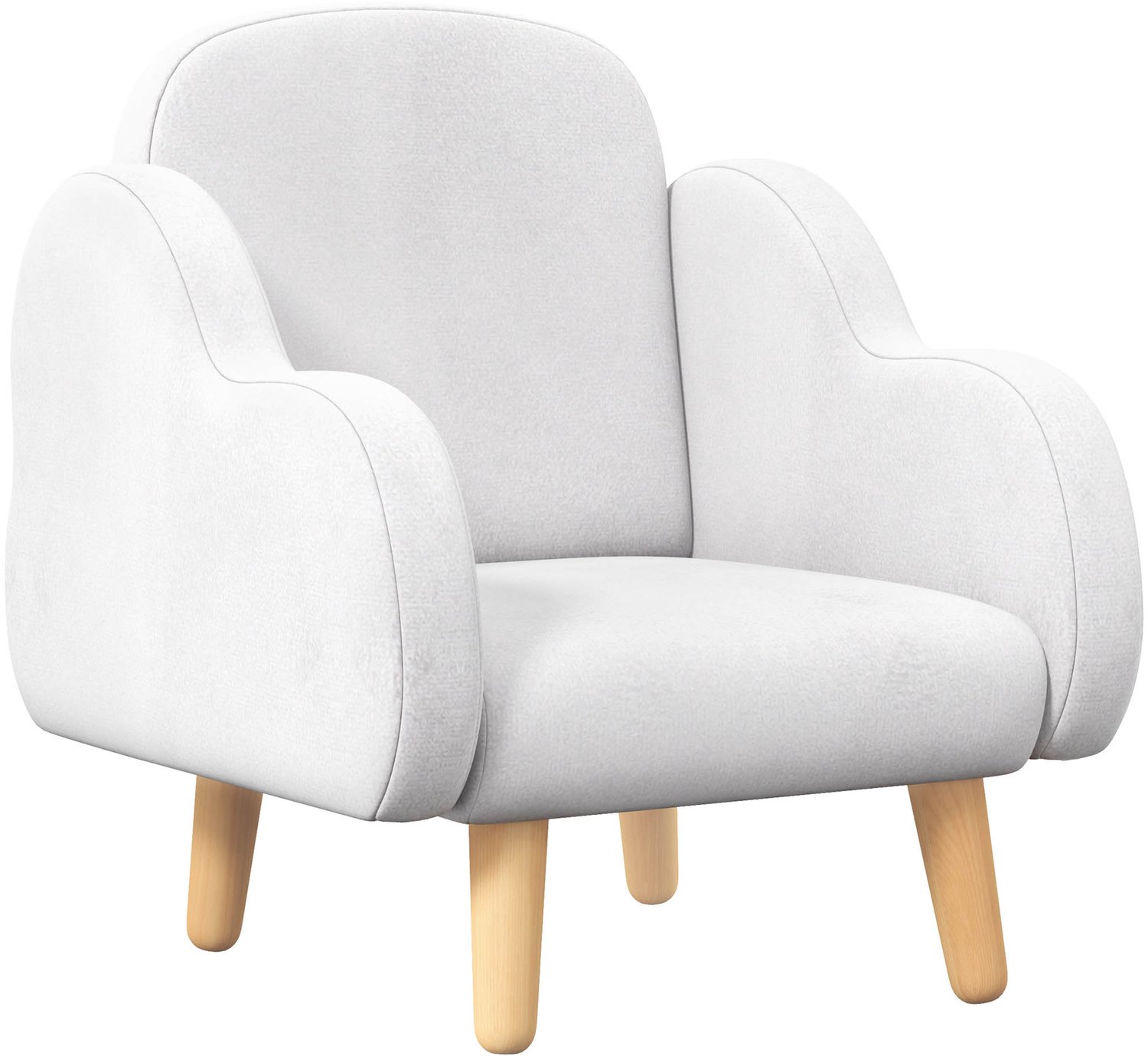 Kinderfauteuil- Scandinavisch design- wolkvorm- zeer comfortabel met schuine poten en stof- 46 x 51 x 55 cm- wit