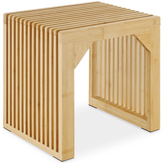Houten bankje van bamboe met lamellenlook, 45 x 35 x 43 cm.