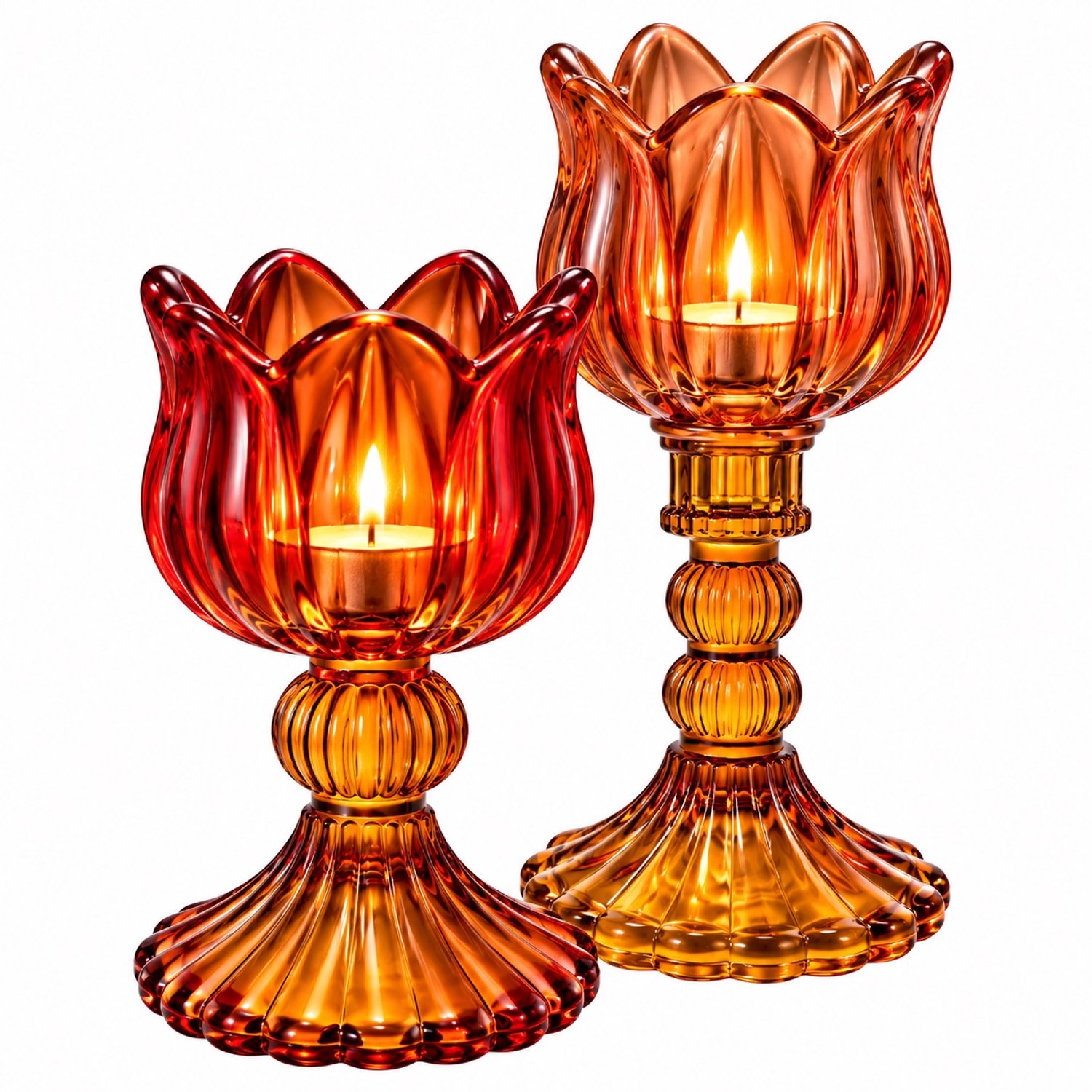 Winq Waxinelichthouder glas in Oranje/ Amber S/2-kandelaar glas